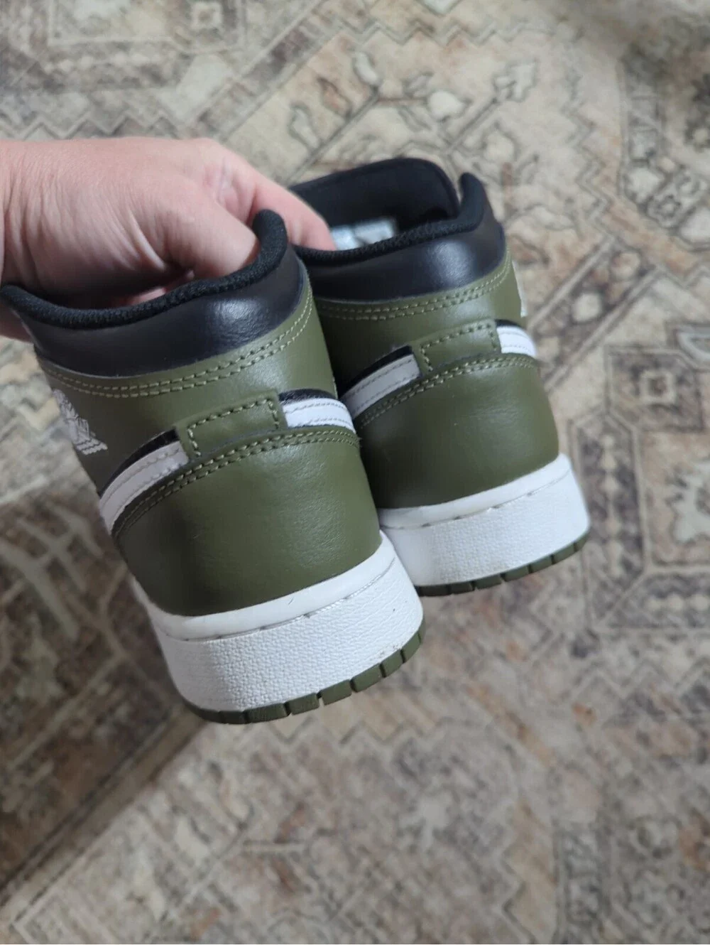 Nike Air Jordan 1 Mid Medium Olive Black- White #DQ8423- 092 4Y Kids